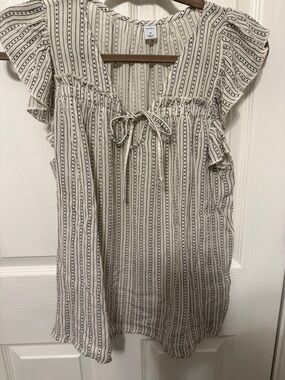 Old Navy Cream and Black Striped Ruffle Sleeve Blouse
